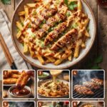 Smoky buffalo chicken and mushrooms pasta bowl